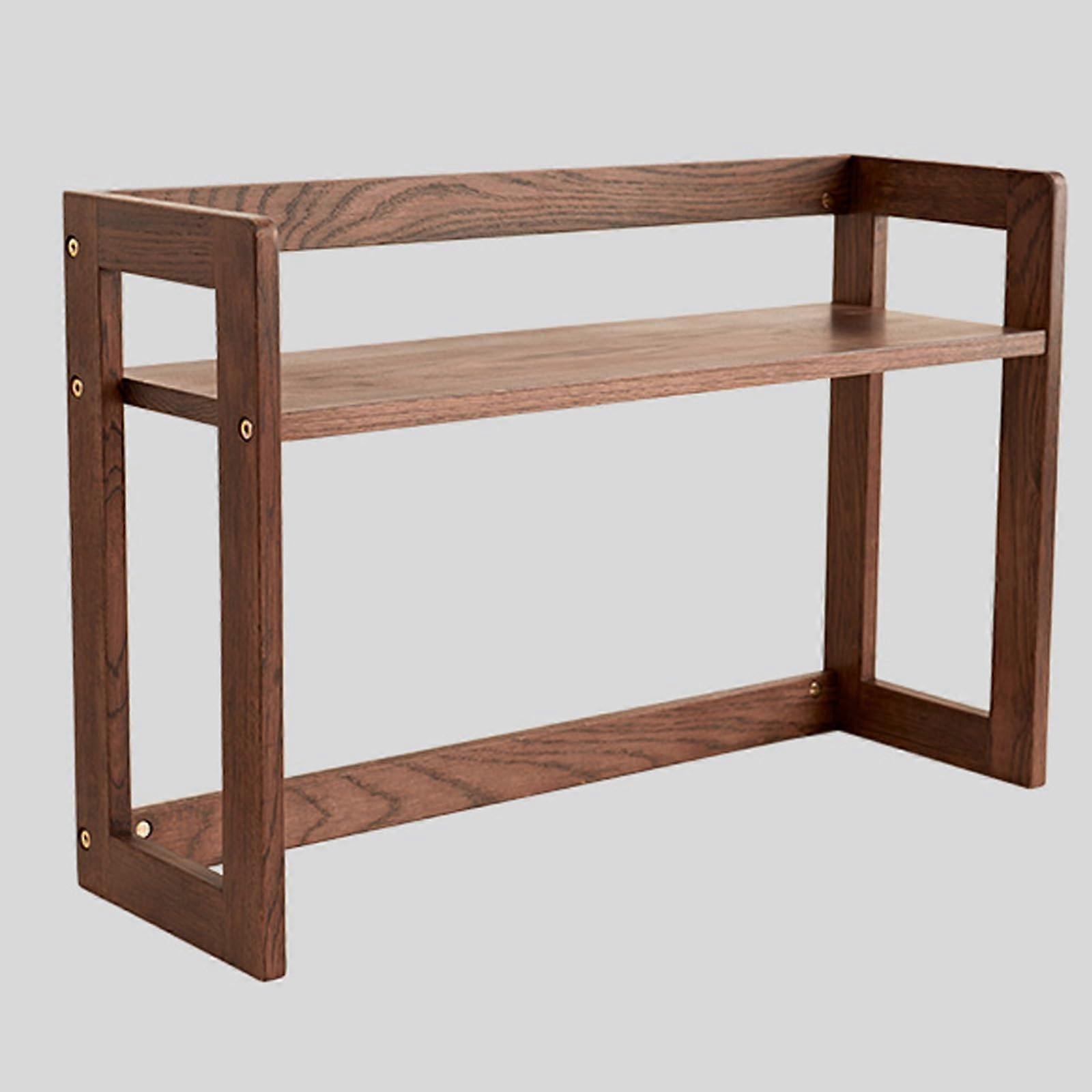 60cm Walnut Desk Hutch with Wooden Desktop Bookshelf Organizer for Dorm and Home Office Storage