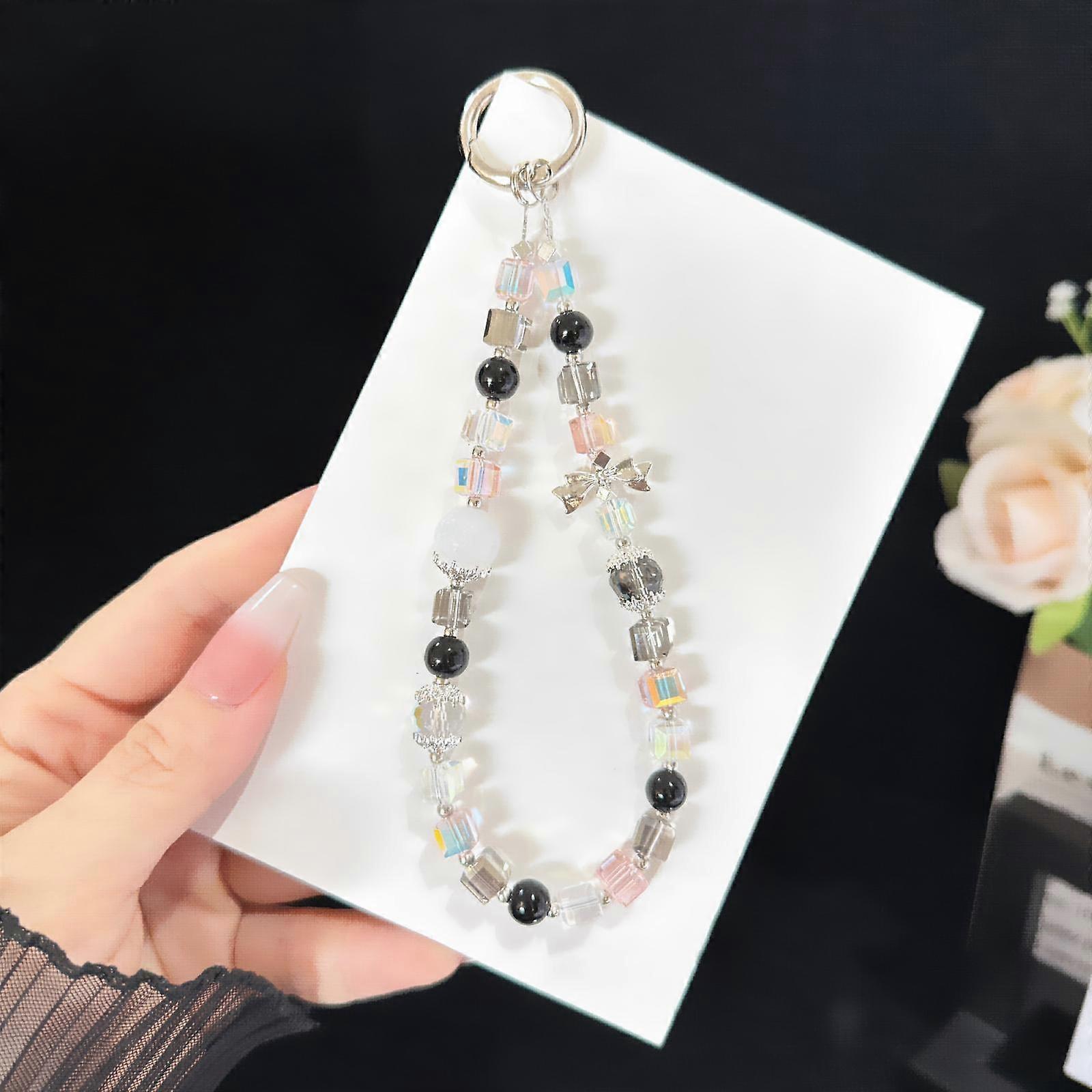 Sparkly Bow Black Crystal Holographic Cube Phone Chain