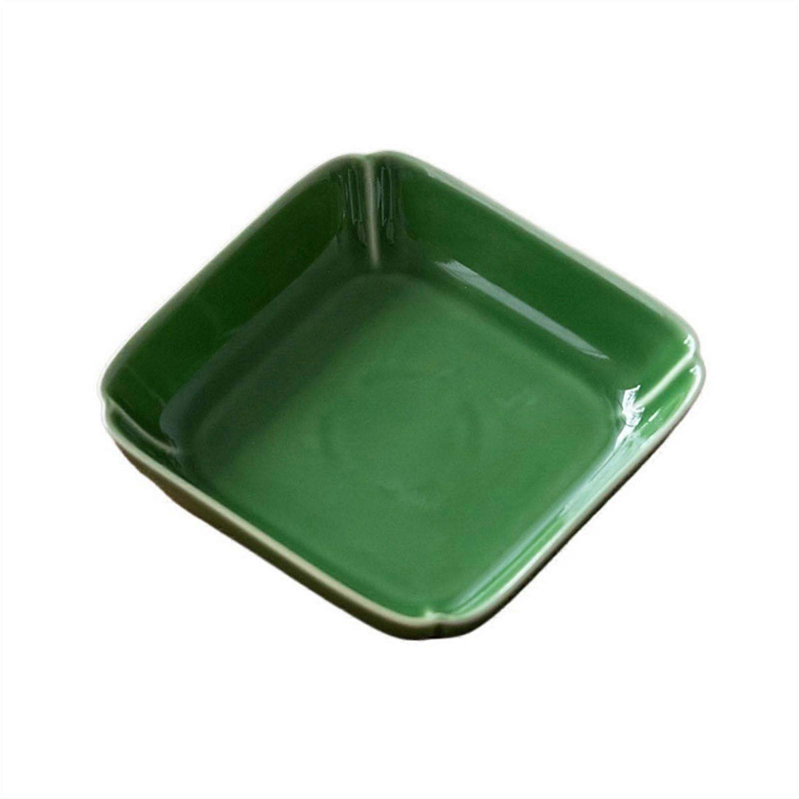 Ceramic Square Snack Plate with Sections for Sauces and Appetizers, Durable Green Serving Dish