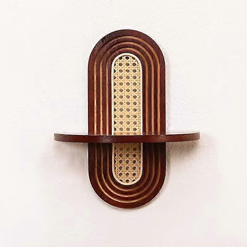 1PC Solid Sturdy Shelf Natural Wood Bohemian Wall Minimalist Rattan Weave Space-Saving Mounted Multi-Purpose