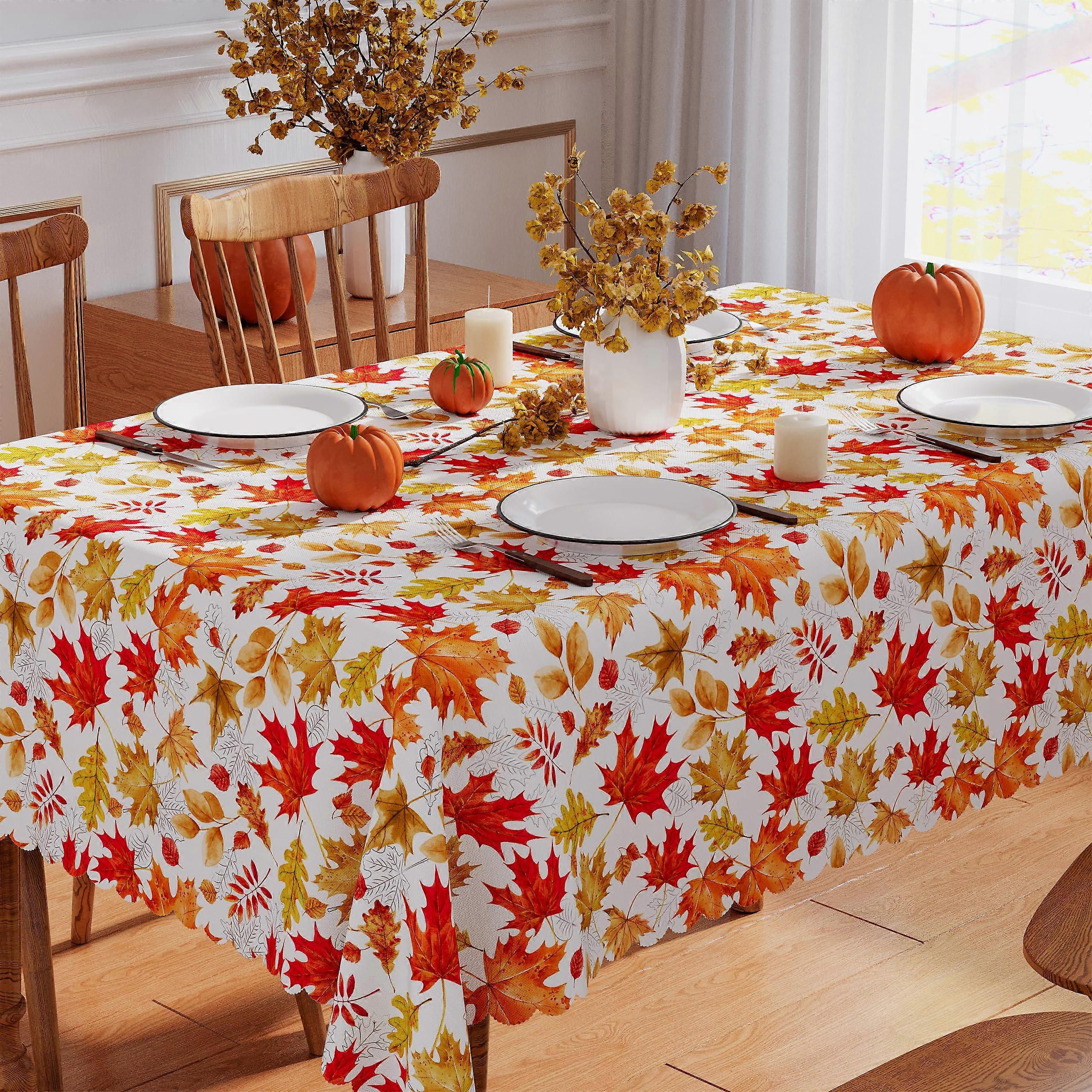 Fall Tablecloth 60x84 Inch Rectangle, Waterproof Autumn Leaves Thanksgiving Table Cover