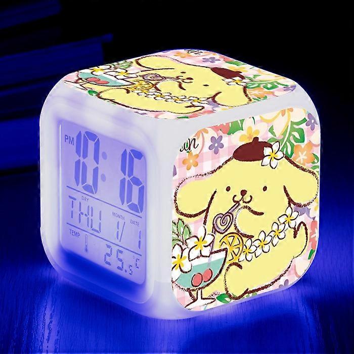 Sanrio Pompompurin LED Screen Digital Seven-Color Changing Creative Alarm Clock