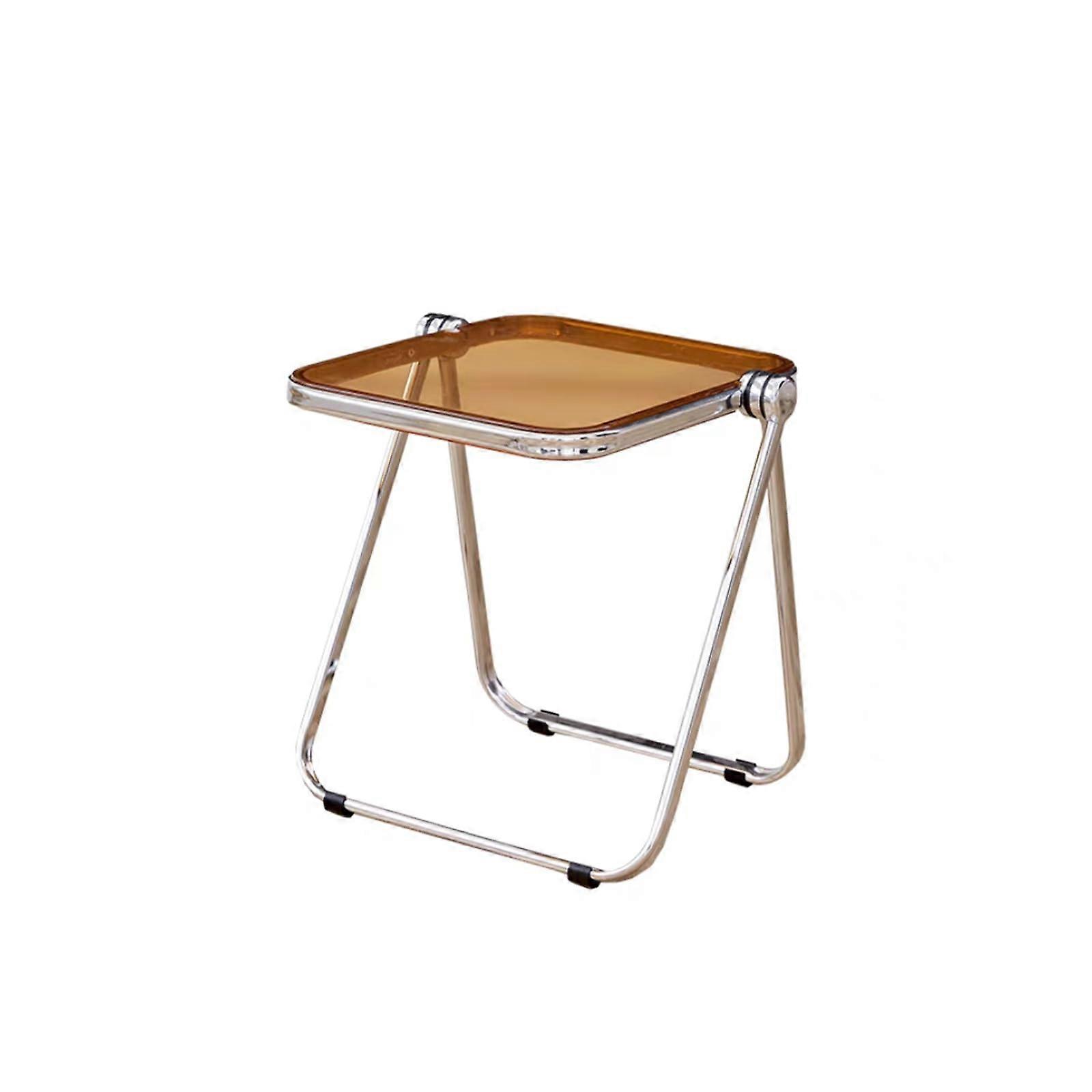 Folding Side Table 16.2x14.1in Tawny Acrylic  with Sturdy Steel Frame for Small Spaces