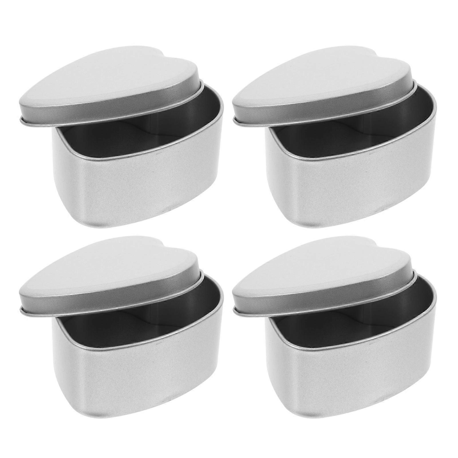 Wedding Treat Boxes Silver Heart Tin Box for Storage 4Pcs Candy Packaging