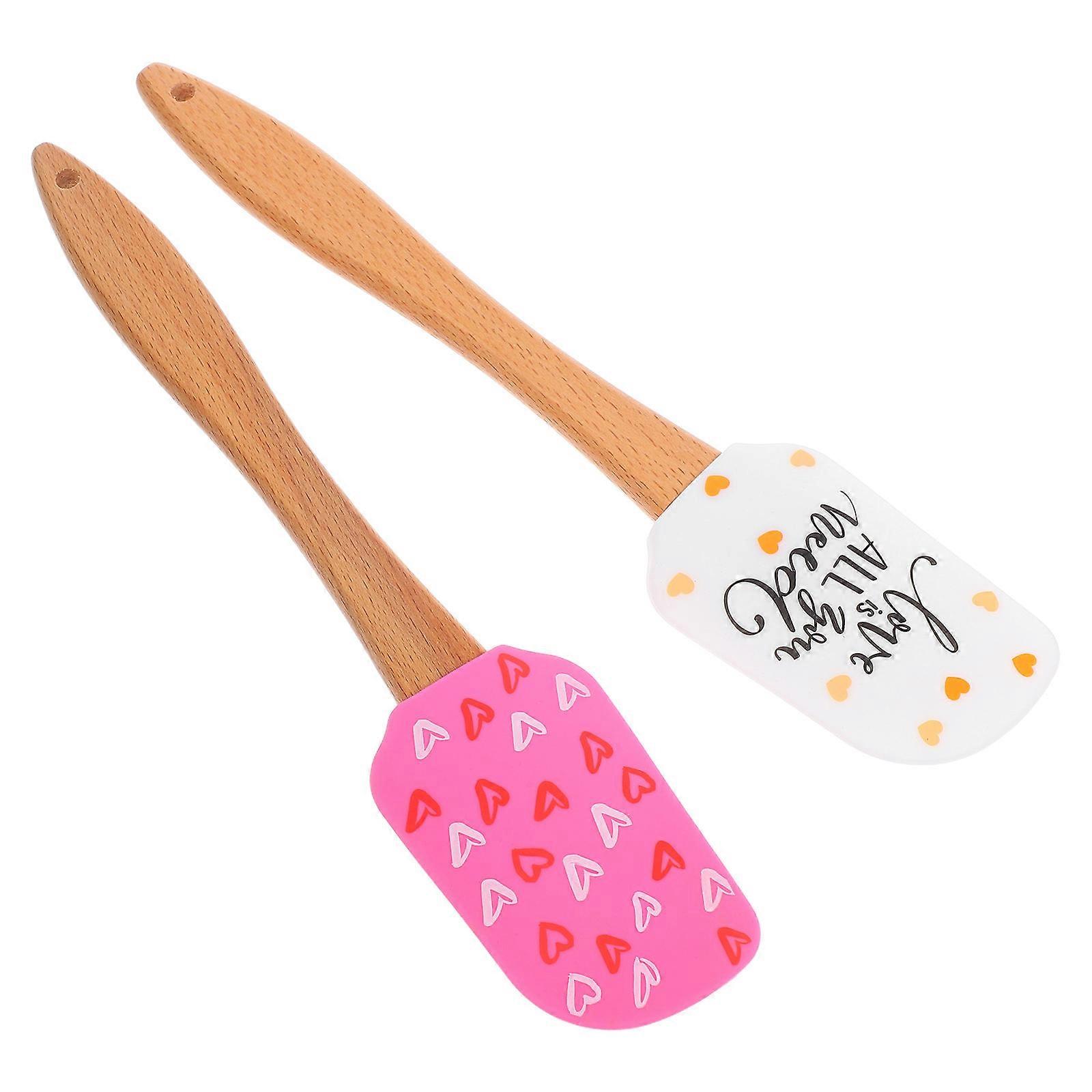 Valentine Silicone Kitchen Spatula for Cake Decorating 2Pcs Wooden Handle