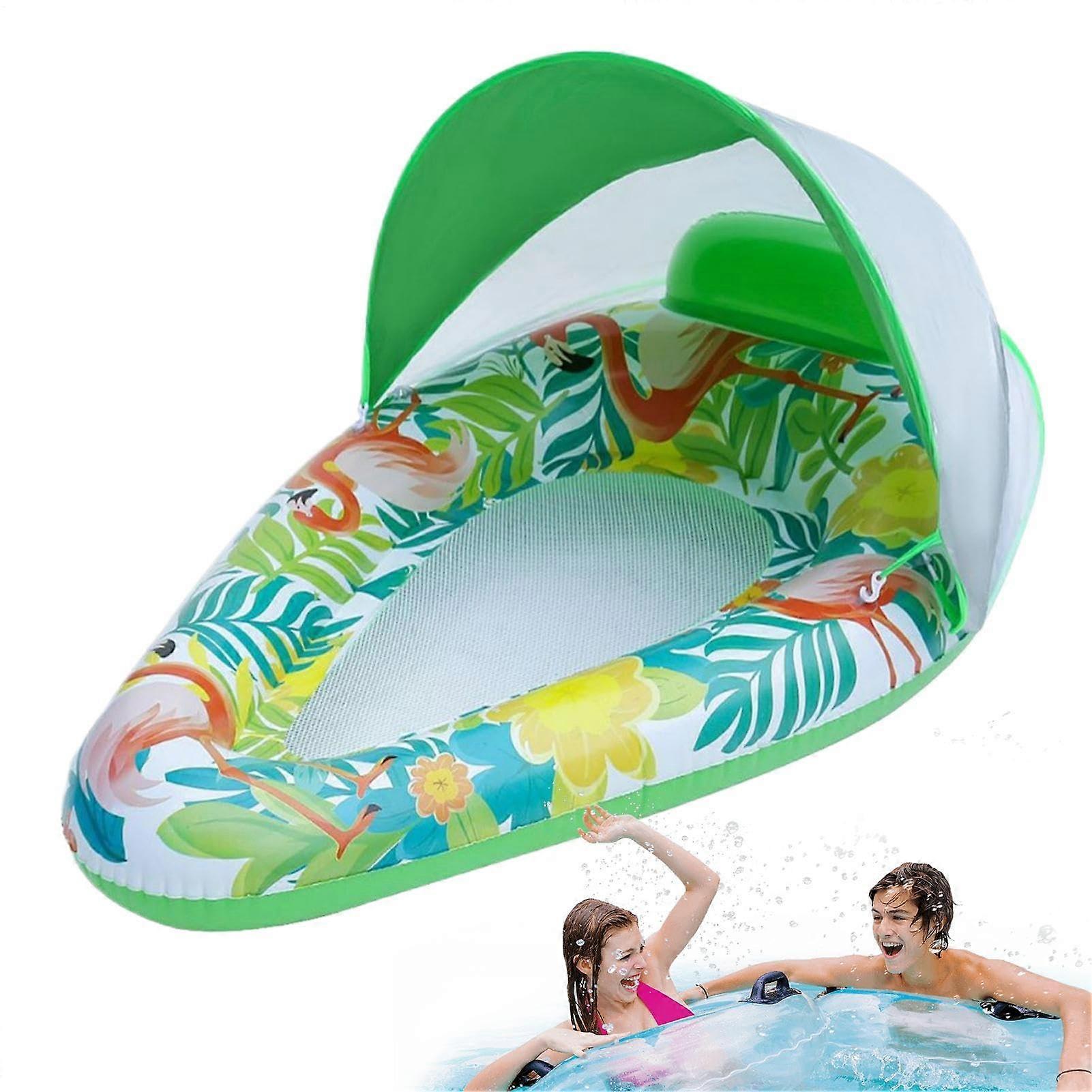 Inflatable Pool Float Floating Island with Sun Shade for Kids with Adjustable Canopy and Mesh Surface