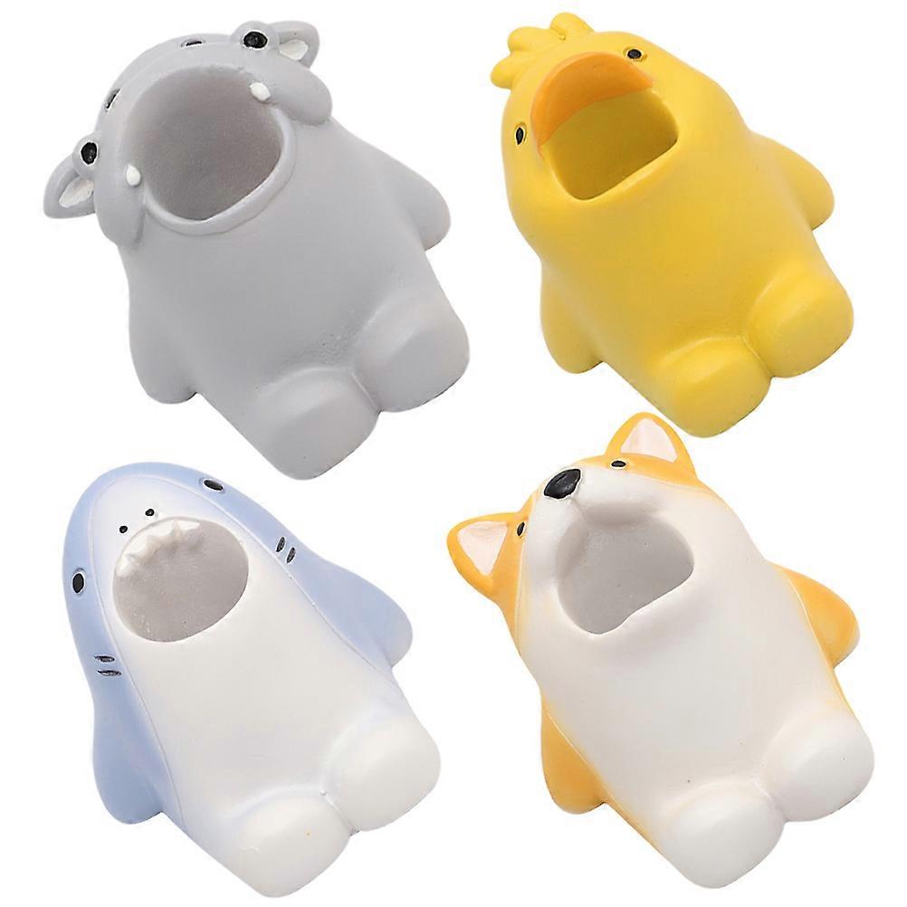 Animal Toothbrush Holder Resin for Table Storage 4Pcs Desktop Set