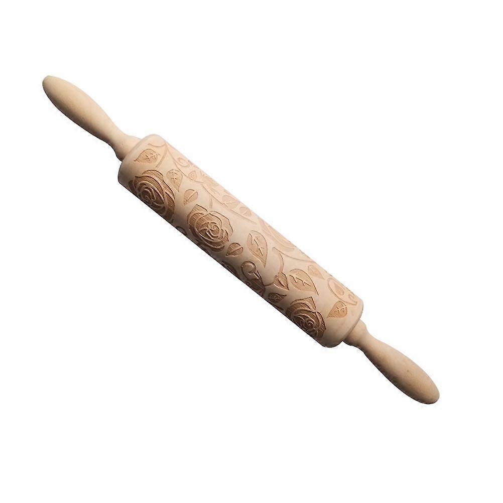 Wood Rolling Pin Printing Rolling Pin for Home Use Beautiful Rose Pattern