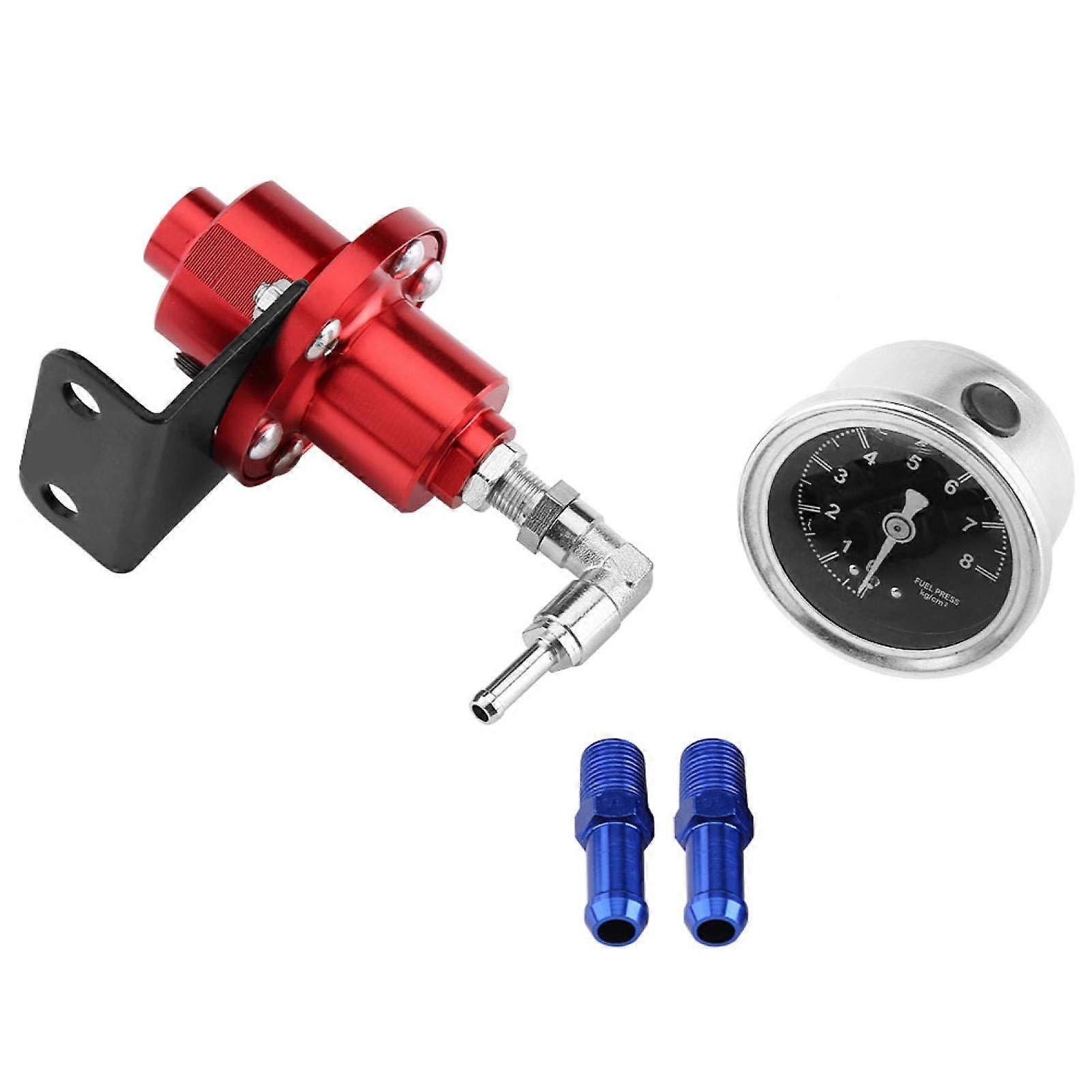 Universal Fuel Pressure Regulator with Gauge, Adjustable Aluminum  Performance Red Kit