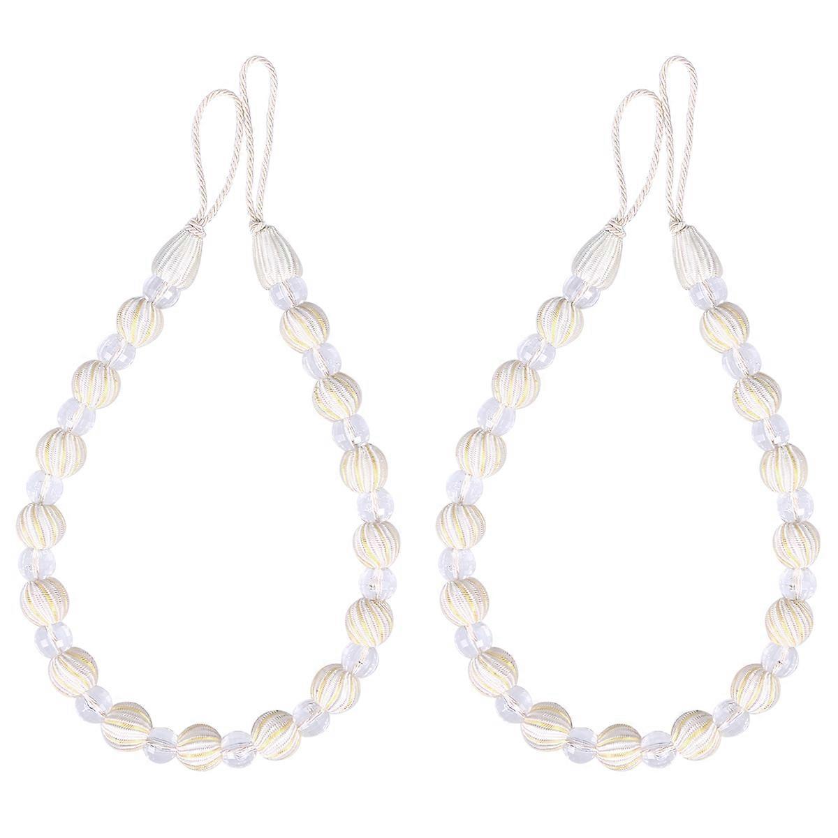 Window Curtain Tiebacks Acrylic Bead Drape Holdbacks 2Pcs Silver White