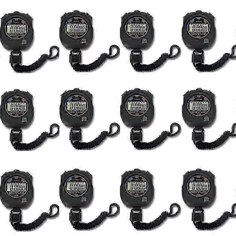 12 Pack Multi-Function Electronic Digital Sport Stopwatch Timer with Large Display, Date, Time and Alarm