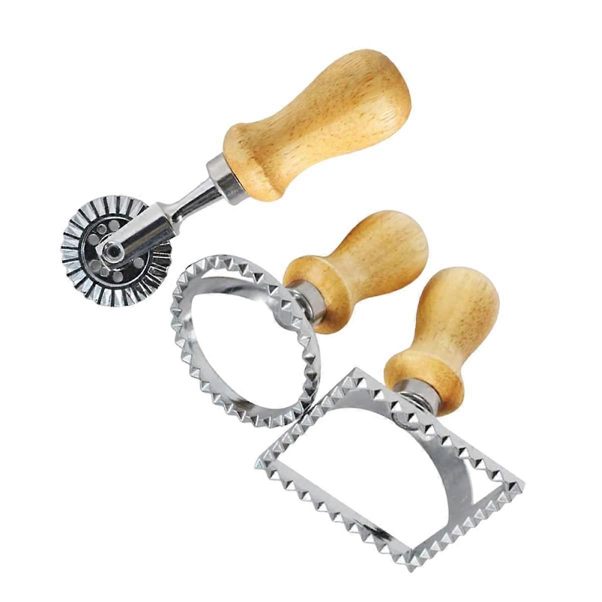 3pcs Dumpling Maker Set with MultiShape Rolling Wheel Ravioli Cutter and Ergonomic Wood Handle
