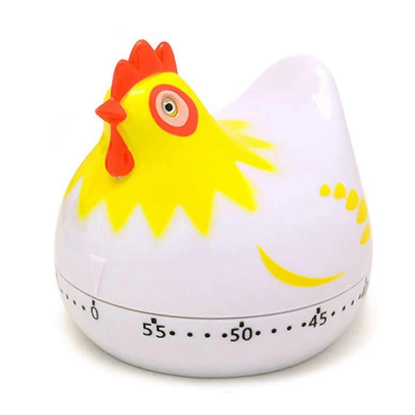 Chicken Shaped Kitchen Timer 60Minute Mechanical Countdown Battery Easy Time Setting White