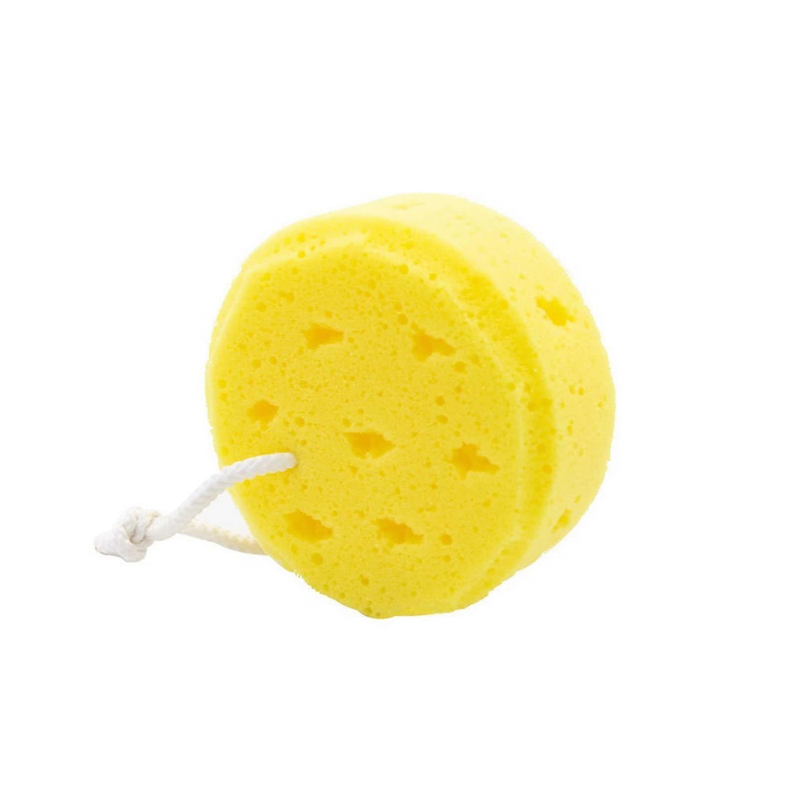 Bath Sponge with Rich Foaming Action, Hanging Shower Loofah for Quick Drying, Yellow Round Design