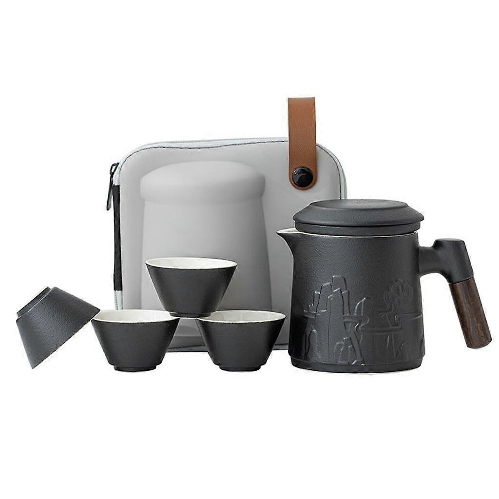 Travel Tea Set with Storage Bag, SpaceSaving Stacking Design, Light Grey, BuiltIn Filter