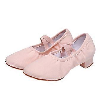 Women's Latin Dance Shoes, Mid Heel, Non-Slip, Breathable Canvas, Pink, Size 9 US – Compatible with Dance Practice