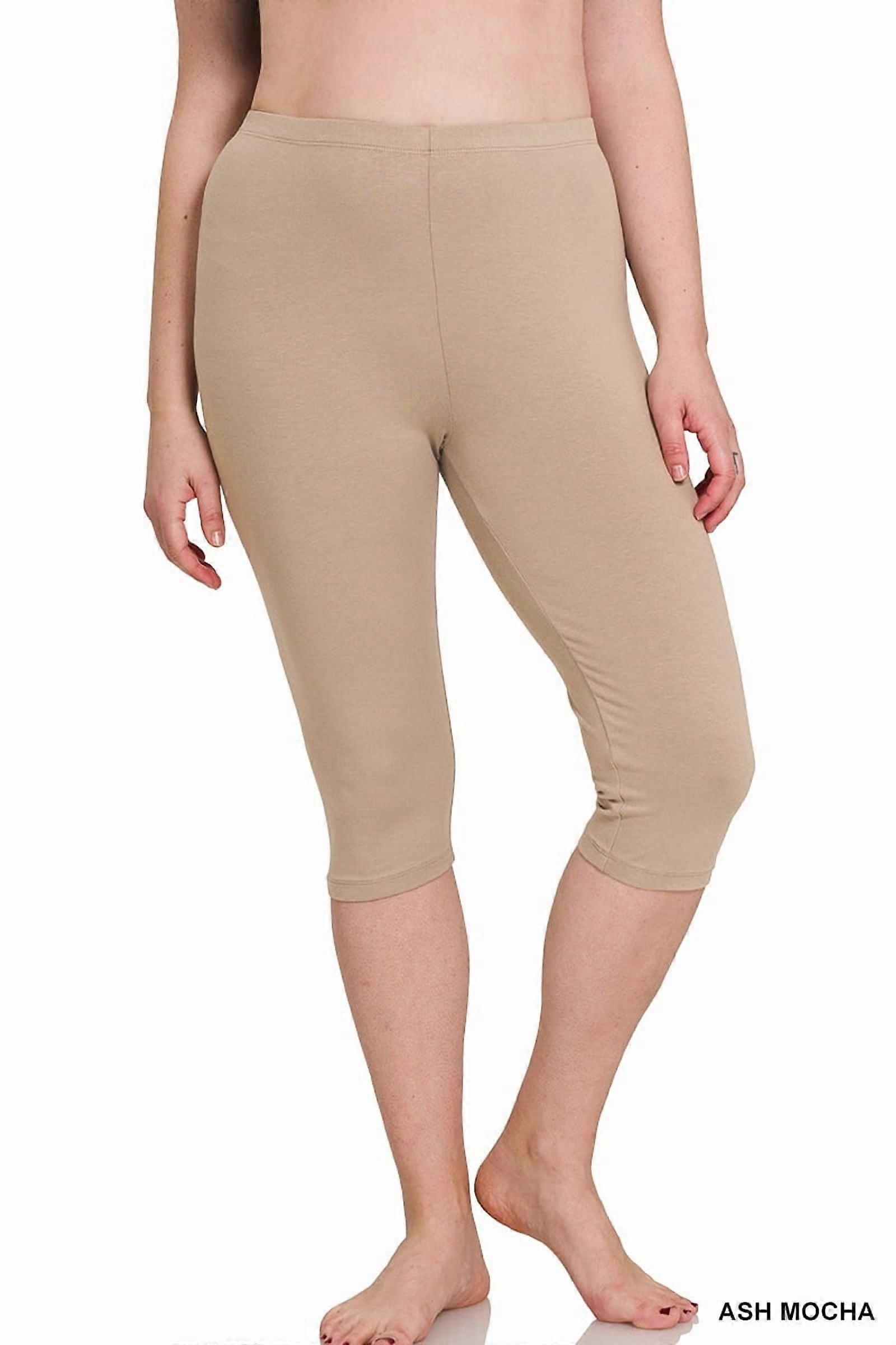 Plus Size Essential Basic Cotton Spandex Stretch Below Knee 15" Length Leggings