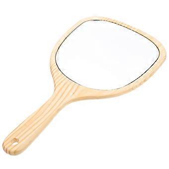 Portable Makeup Mirror Wood Handle Creative Women Travel Cosmetic Mirror