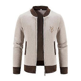 Fall Winter Sweater Coat with Side Pockets Round Neck Zip-up Slim Fit Thickened Long Sleeves