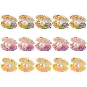 Conjunto de 18 peças de pérolas luminosas em formato de concha para artesanato em resina, pingentes coloridos em miniatura de conchas e pérolas.