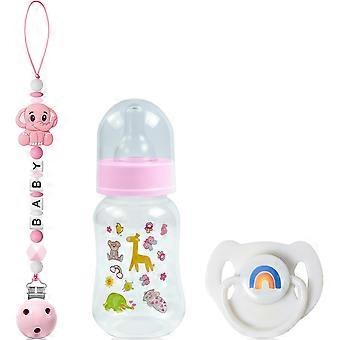 Reborn Baby Doll Accessories Set - Rainbow Magnetic Pacifiers & Removable Reusable Baby Doll Bottles with Silicone Pacifier Clips Pink