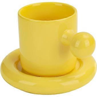 Ceramic Coffee Mug, Cute Mug Ball Handle with Saucer for Office and Home, 10 oz/300 ml for Latte Tea Milk (Vitality Yellow)