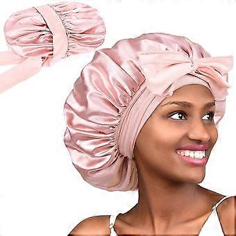 Hot Pink Silk Satin Bonnet for Sleeping Double Layer Satin Lined Hair Bonnet
