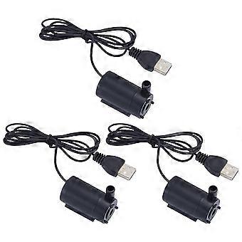 USB-gränssnittspump för husdjursfontäner, akvarier, set med 3 motorer, superljuddämpad pump, trädgårdsbevattning, svart