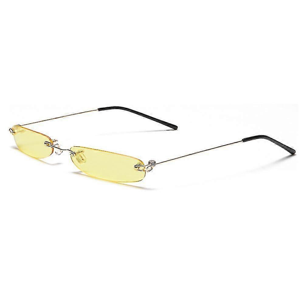 Slim Rimless Rectangular Sunglasses Vintage Slender Clear Glasses Spring Hinge