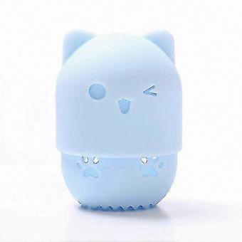 For Foundation Application: 1pc Blue Reusable Cat-Shaped Marshmallow Makeup Sponge with Silicone Travel Case & Washable Makeup Holder