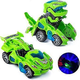 Dinosauro Trasformando Auto Dinosauro Elettrico Giocattolo Auto Dinosauro Trasformabile Automatica con Flash e Suono Adatto per 3-7 Anni Verde