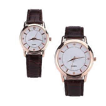 Relógio de pulso casual de quartzo para casal, com pulseira marrom (2 peças).