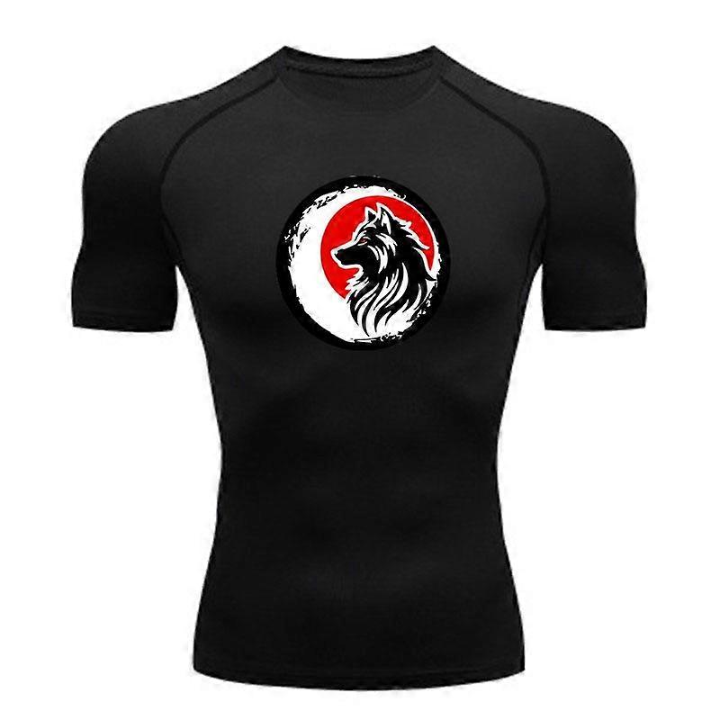 Men's Compression Workout Athletic T-shirt, Wolf Pattern Qui