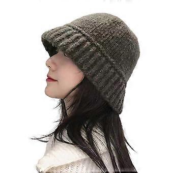 Ribbet Brim Casual Bucket Hat Høst Vinter Kvinner Solid Farge Stretchy Strikket Fisker Cap Mote Tilbehør