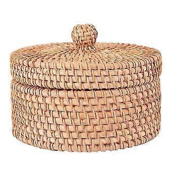 Handwoven Rattan Storage Box with Lid Wicker Fruit Cake Basket B_fgz