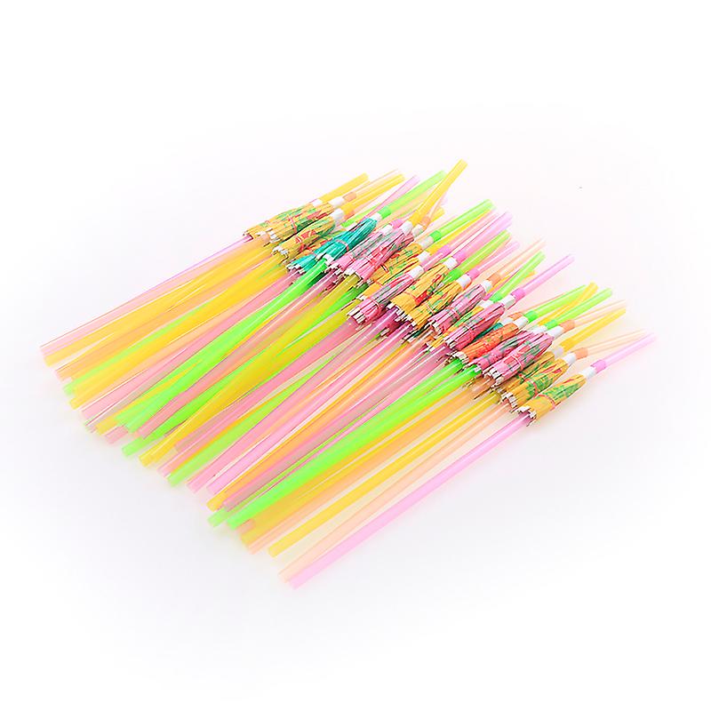 50Pcs Fruit Juice Cocktail Straws Beach Party Umbrella Plastic Drinking Straws HFMQV
