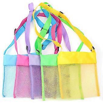 Mesh Beach Bag for Toys and Shells, Sand Proof Beach Tote with Adjustable Strap, 5Pack MultiColor Set (Yellow)