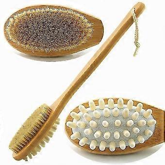 Bamboo Body Brush for Back Scrub Natural Boar Bristle Long Handle Shower Scrubber for Fong Sxbd