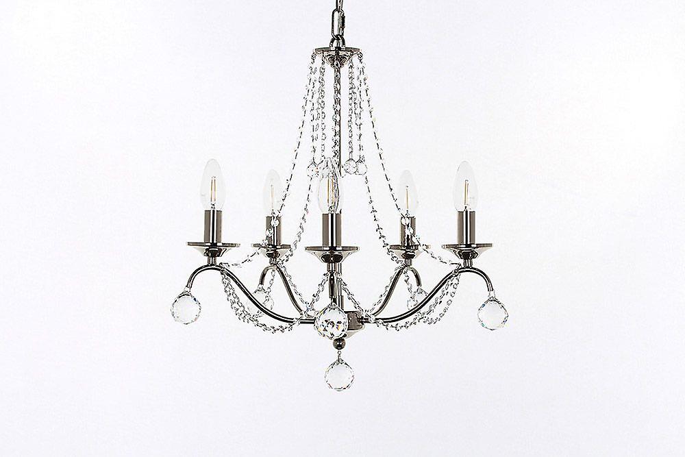 Neva 5 Light Bright Nickel 5 Arm Chandelier