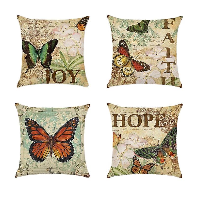 4pcs/set Retro Butterfly Pattern Throw Pillowcase Cover 45*45CM