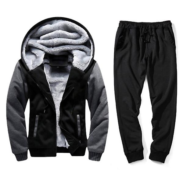 2022 Autumn And Winter Comfortable Sports Suit Two-piece Contrast Color Hooded Jacket Solid Color Trousers Casual Loose Class Uniform For Men And Wome