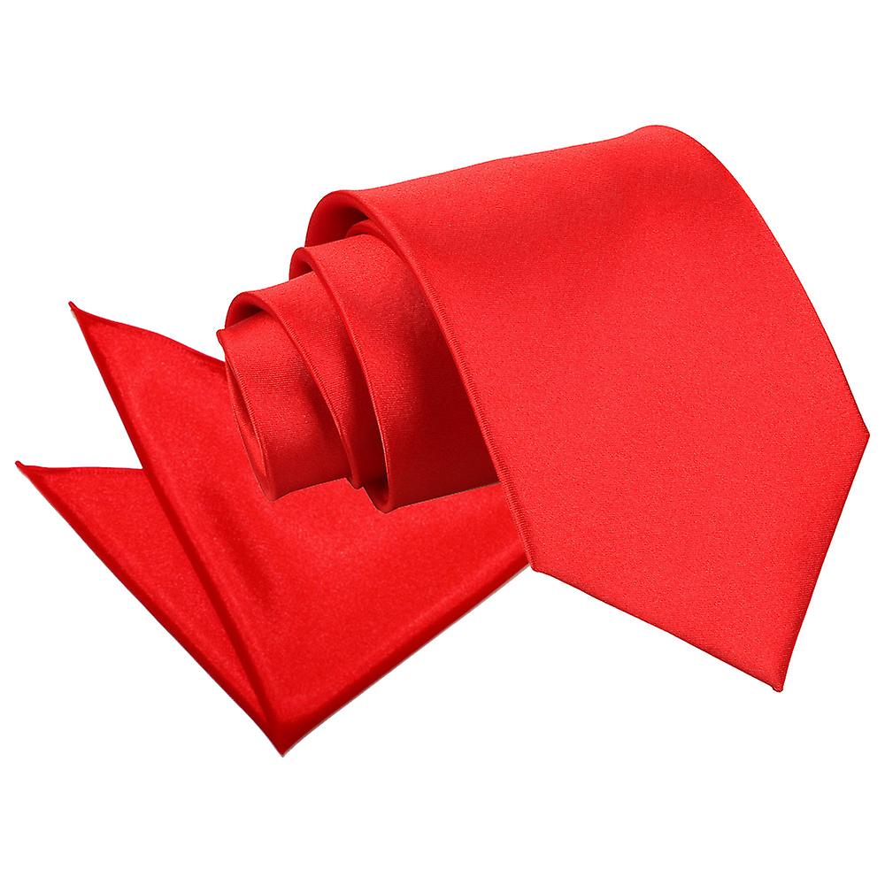 Red Plain Satin Tie and Pocket Square Set