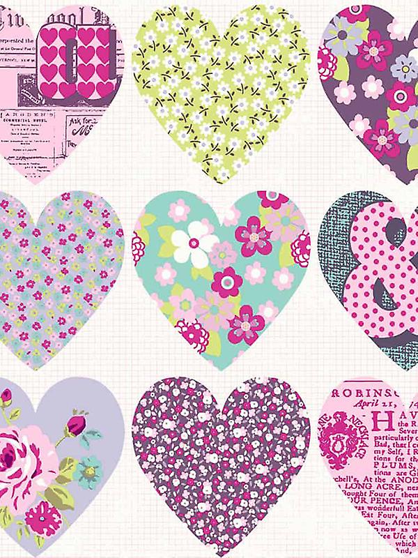 Patchwork hart behang paars Arthouse 668501