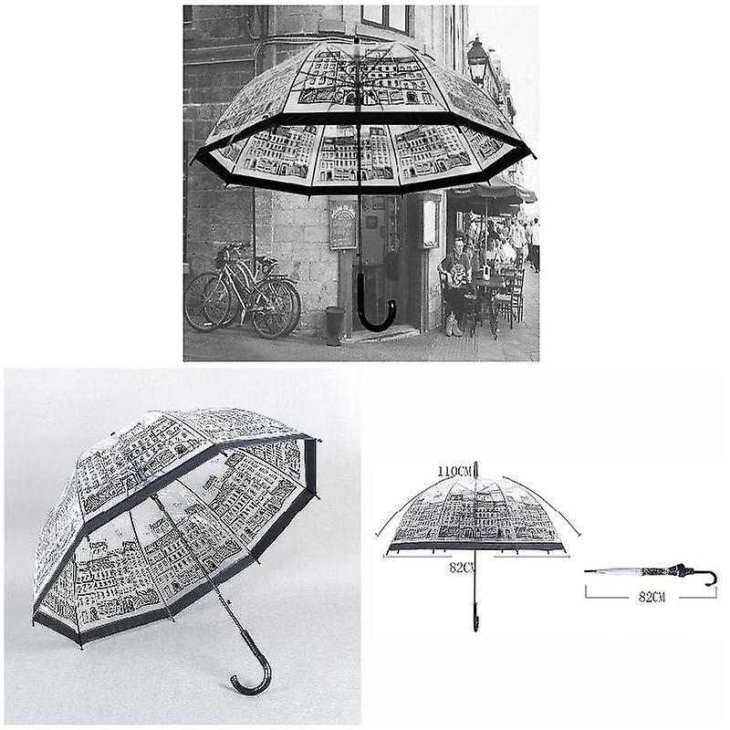 Women Transparent Clear Umbrellas House Building Outdoor Lady Girl Mushroom Rain Umbrella With Long Handle