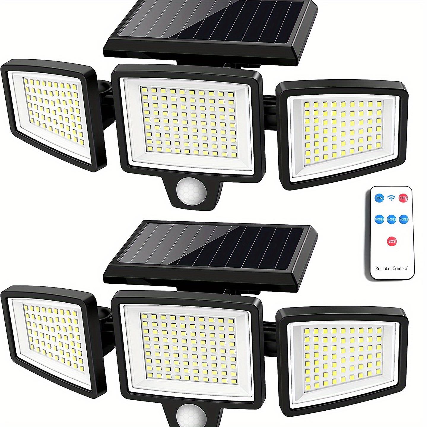 1pc/ 2pcs Solar Outdoor Light 220 Led 2500lm Safety Floodlight With Motion Sensor Remote Control 3 Lighting Modes 3 Head Outdoor Light 270 Wide L