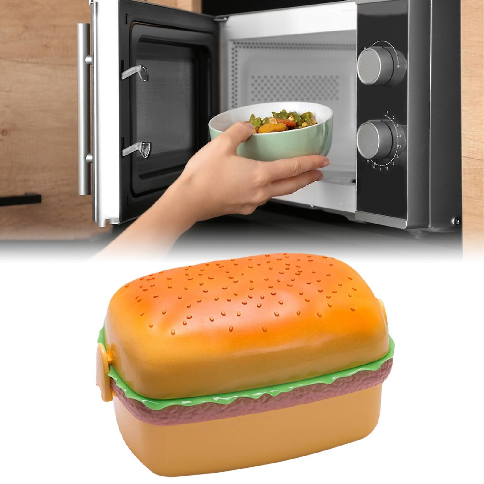 Cartoon Hamburger Lunchbox, 3-compartiment Bento Box met vork en lepel Voedselopslagcontainer voor kinderen volwassenen werk