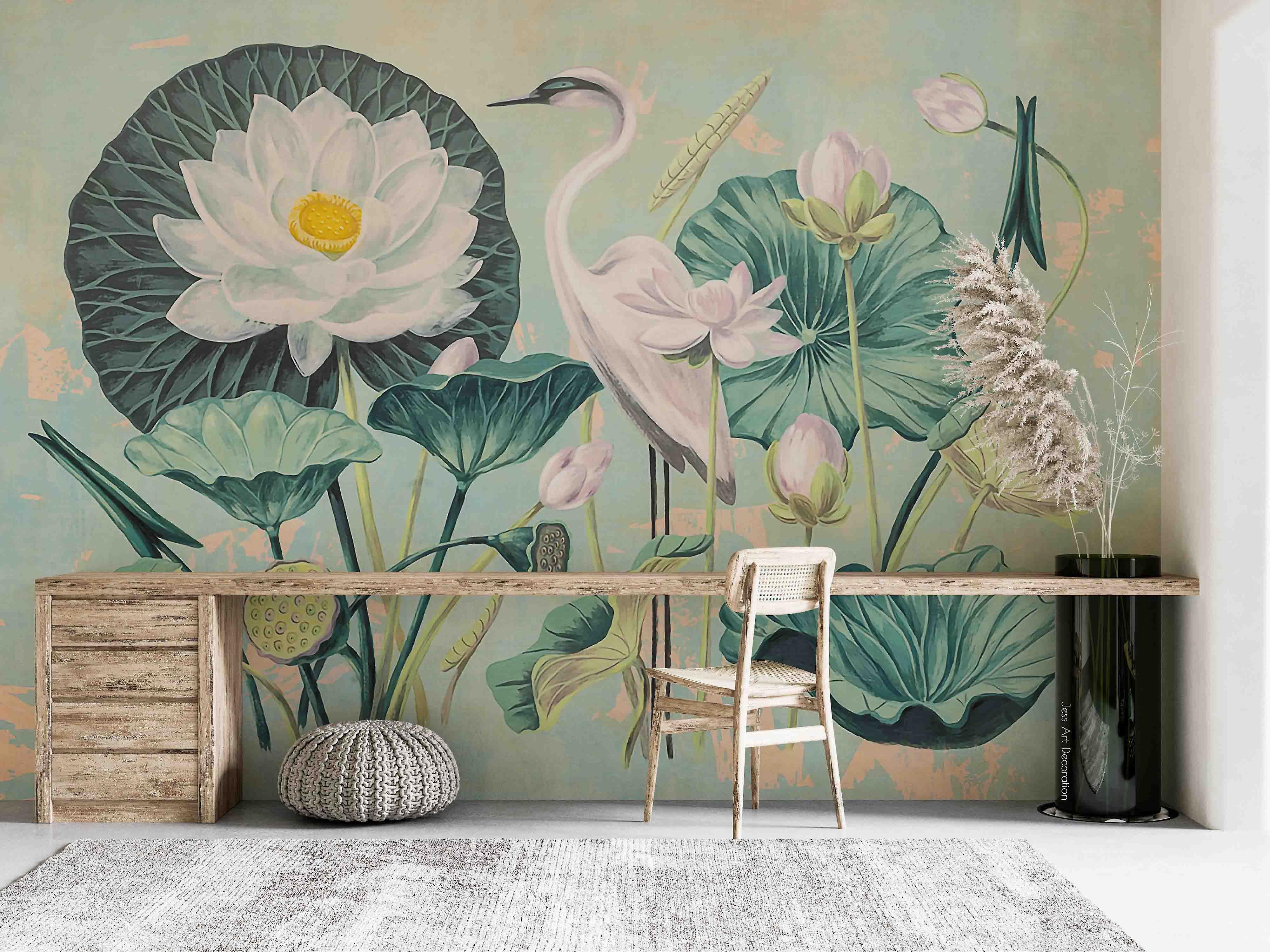 3D Inchiostro Cinese Cactus Gru Murale Carta da Parati Sww 271