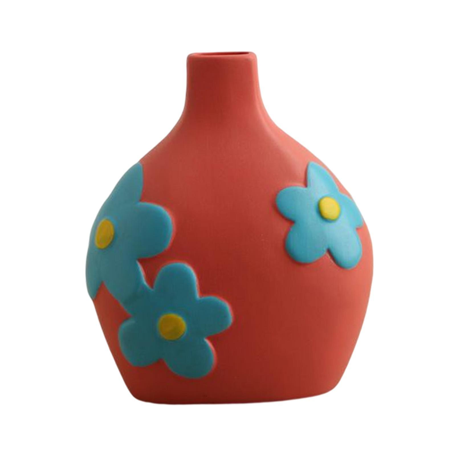 Ceramic Flower Vase Planter Bottle Tabletop Creative Centerpieces Red