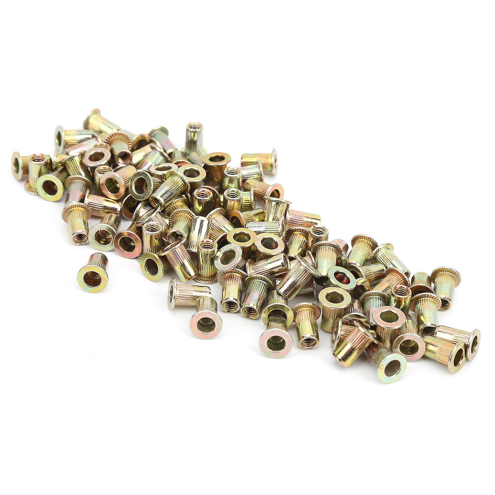 100Pcs Rivet Nut Color Zinc Plated Flat Head Threaded Nutsert Kit Hardware AccessoriesM4