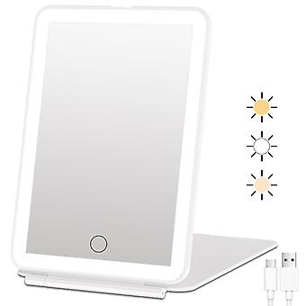 Rechargeable Travel Makeup Mirror with 72 Led Lights Portable Lighted Beauty Mirror 3 Color Lighting Dimmable Touch Screen